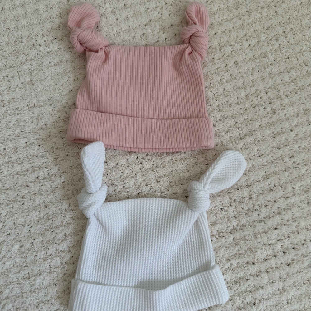 Pink and White Double Knot Beanies (2)
